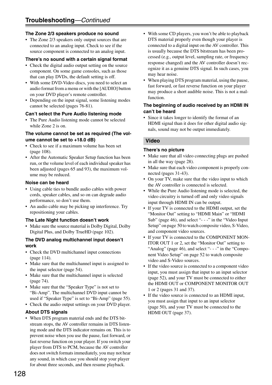 Troubleshooting —continued | Onkyo PR-SC886 User Manual | Page 128 / 134