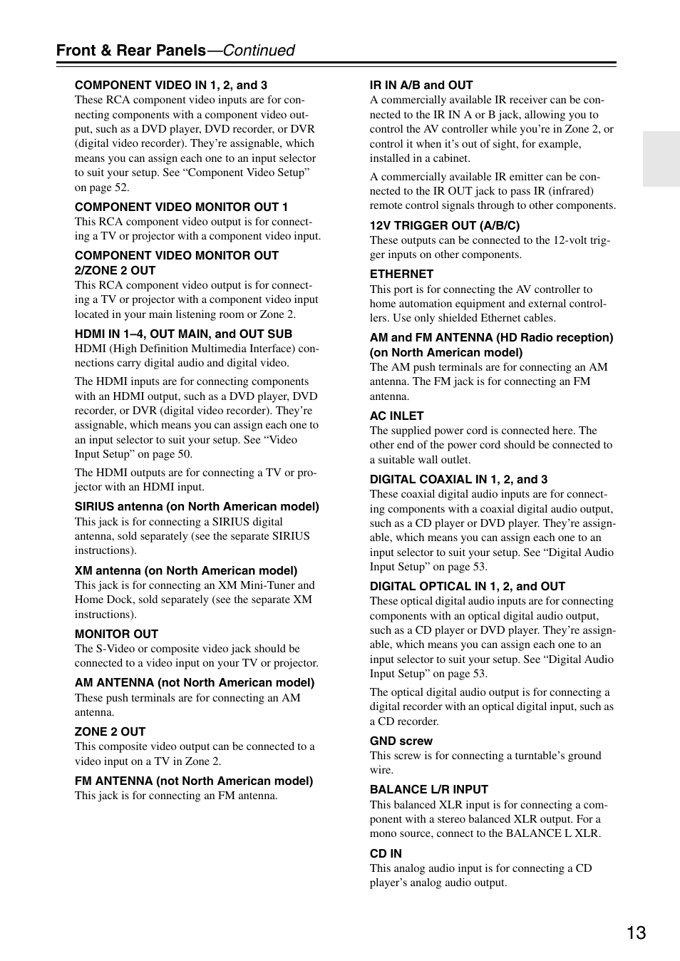 Front & rear panels —continued | Onkyo PR-SC886 User Manual | Page 13 / 134