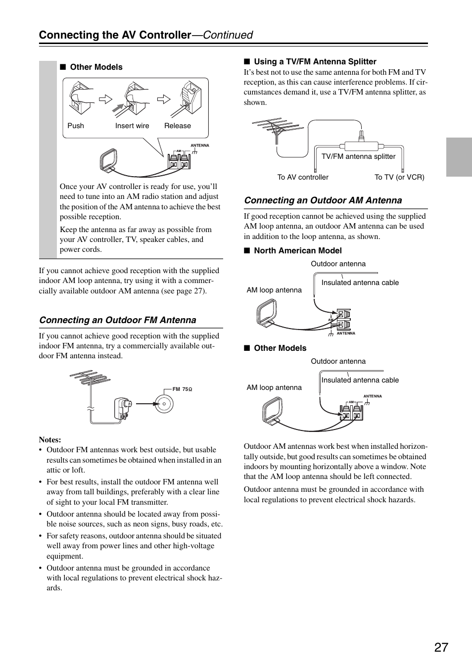 Connecting the av controller —continued | Onkyo PR-SC886 User Manual | Page 27 / 134