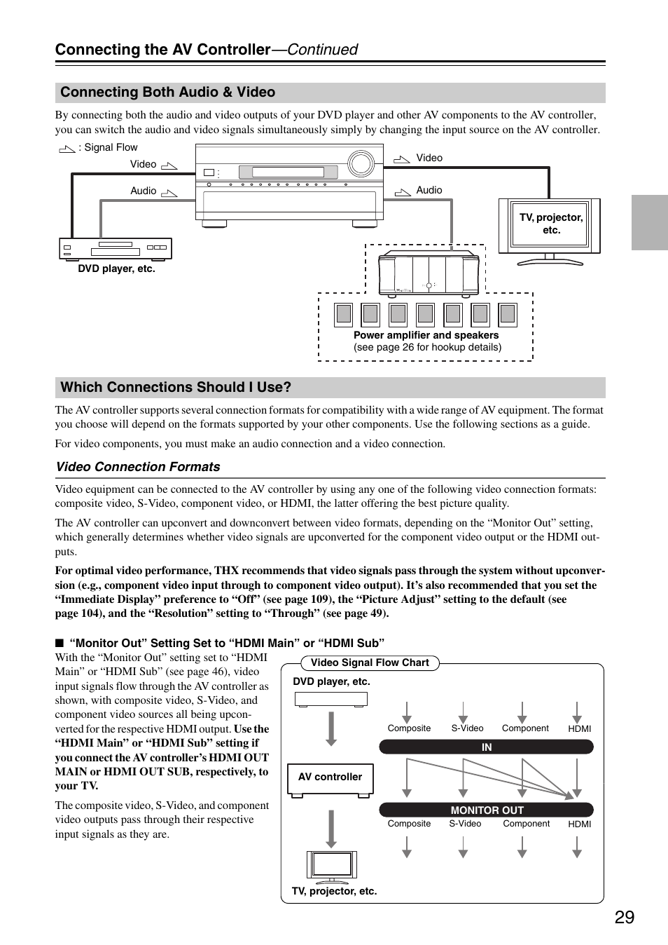 Connecting both audio & video, Which connections should i use, Connecting the av controller —continued | Onkyo PR-SC886 User Manual | Page 29 / 134