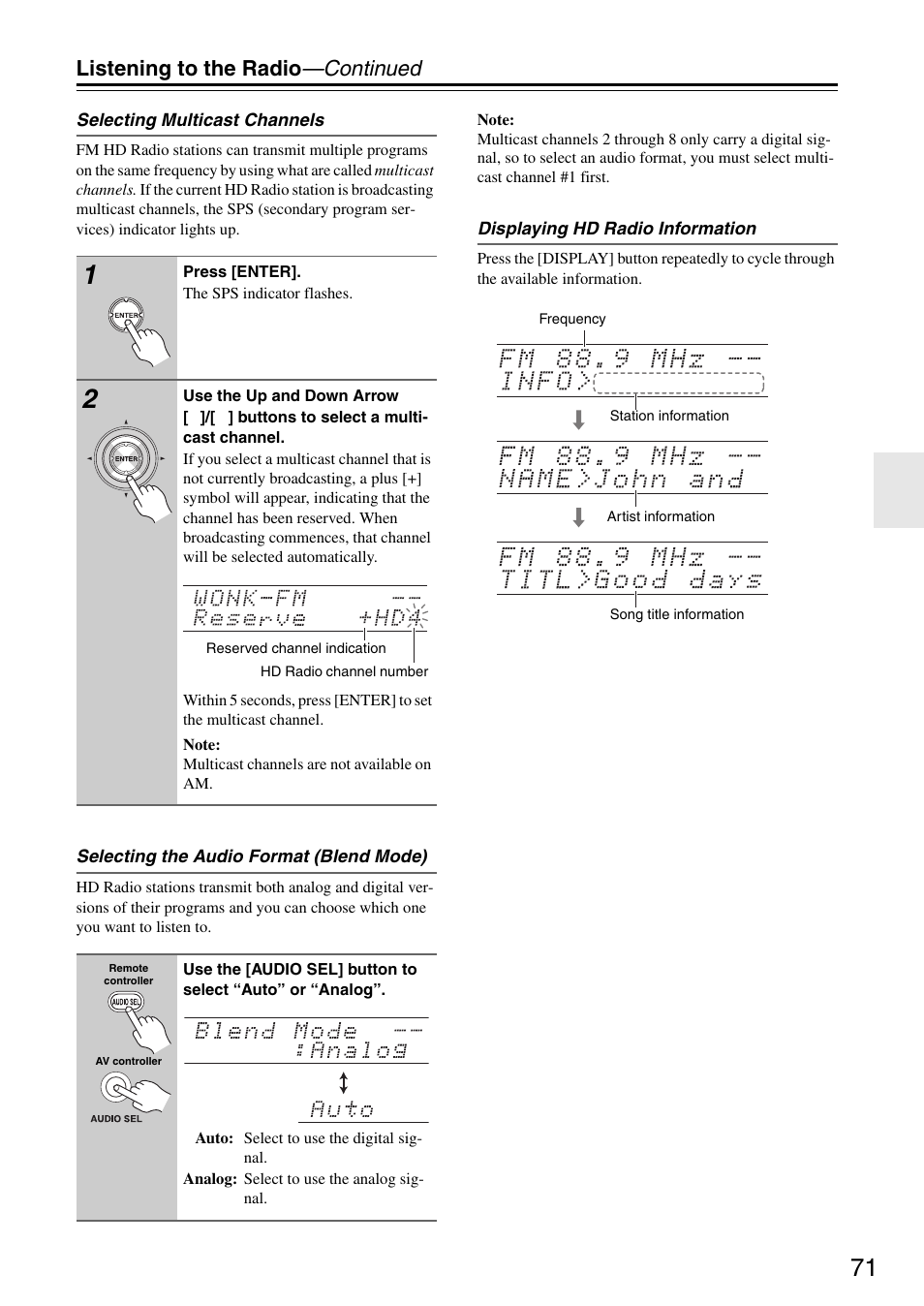 Listening to the radio —continued | Onkyo PR-SC886 User Manual | Page 71 / 134