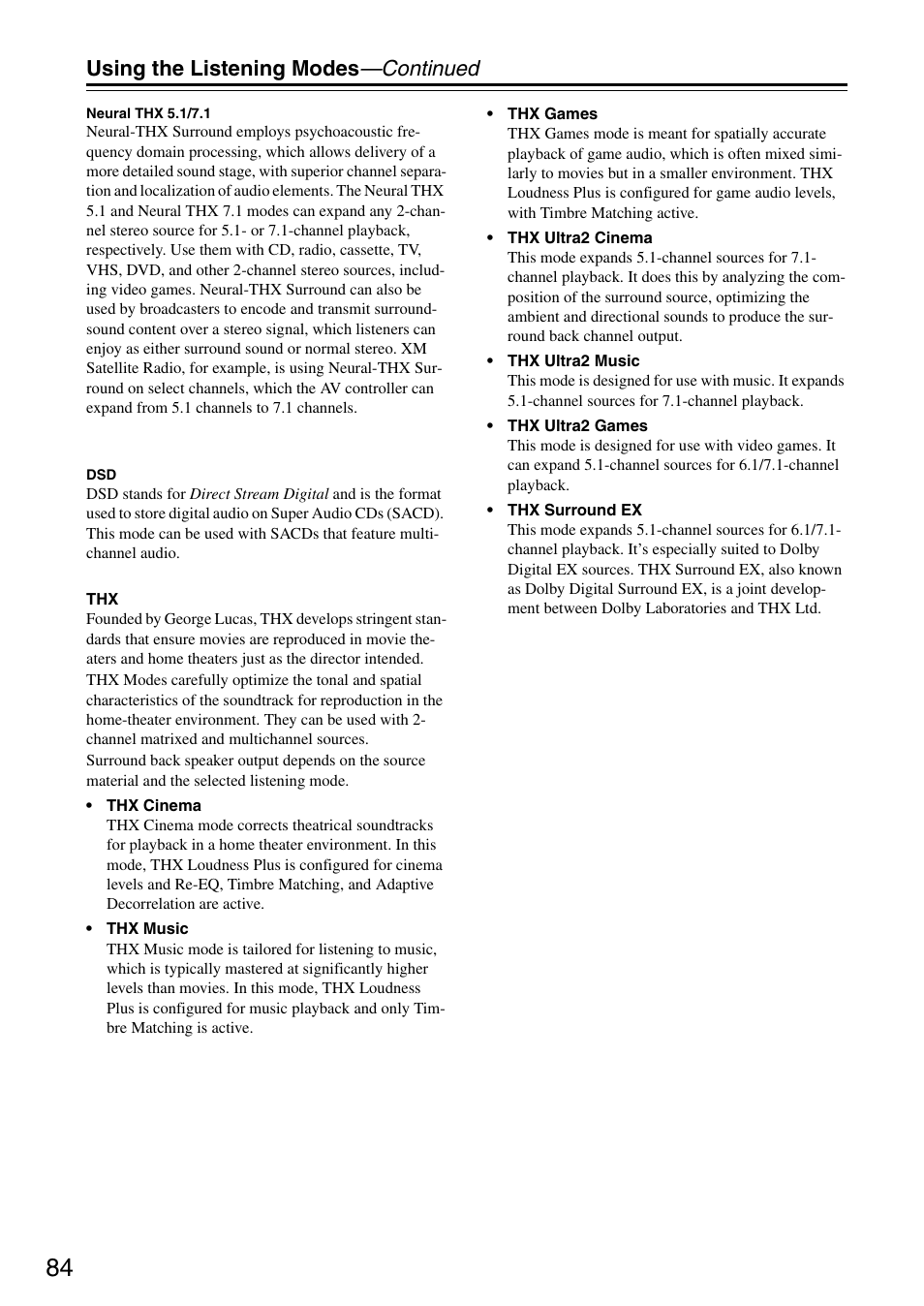 Using the listening modes —continued | Onkyo PR-SC886 User Manual | Page 84 / 134