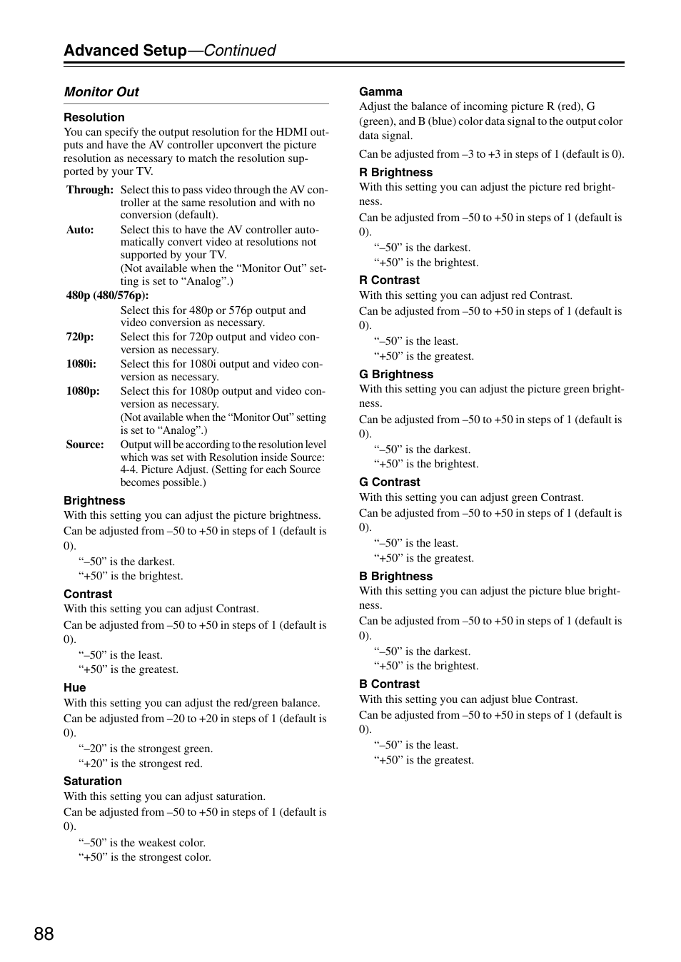 Advanced setup —continued | Onkyo PR-SC886 User Manual | Page 88 / 134