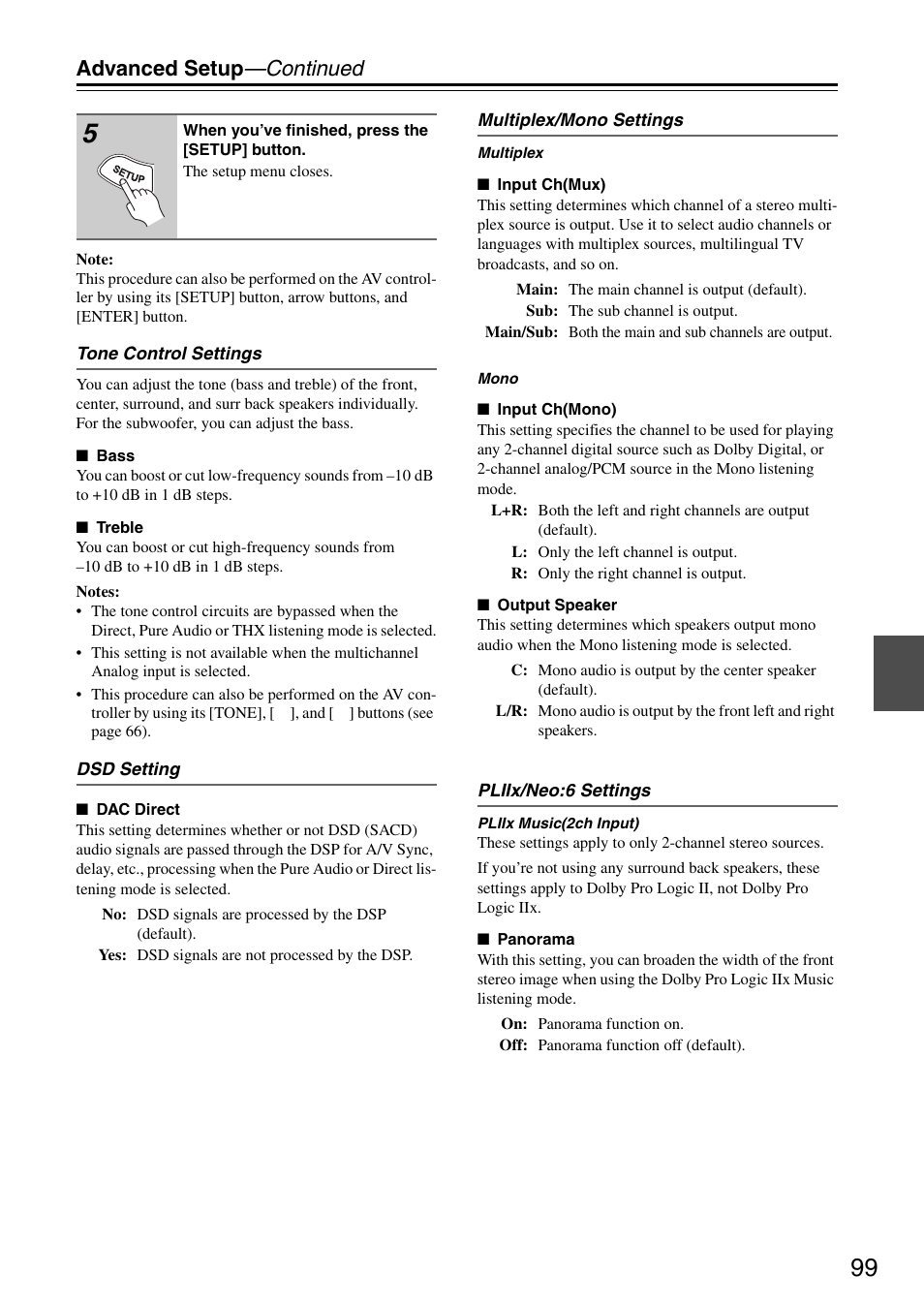 Ons (99, Advanced setup —continued | Onkyo PR-SC886 User Manual | Page 99 / 134