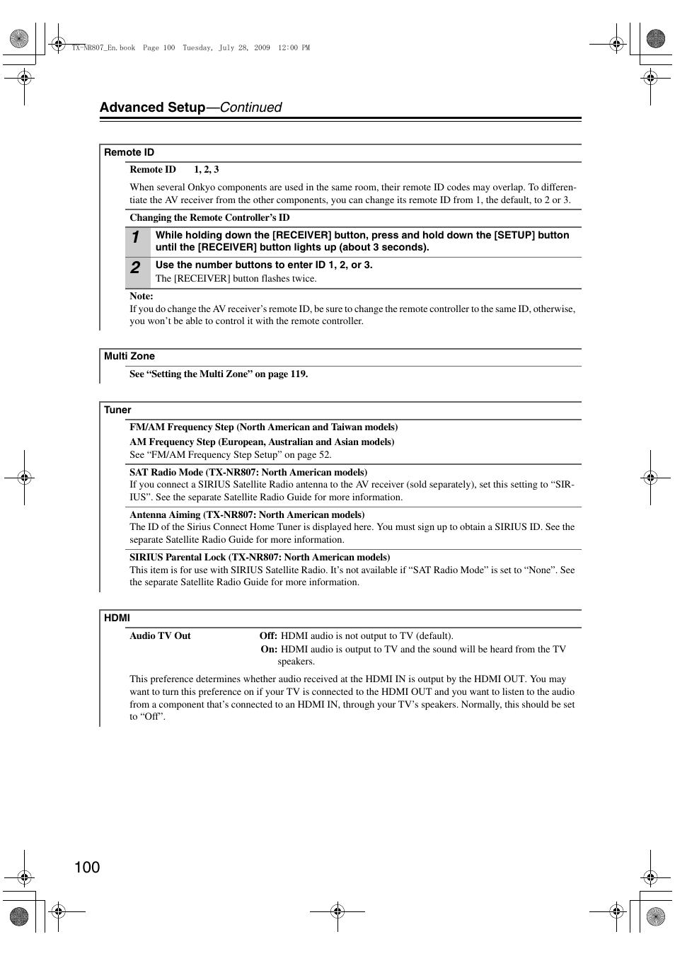 Advanced setup —continued | Onkyo HT-RC180 User Manual | Page 100 / 148