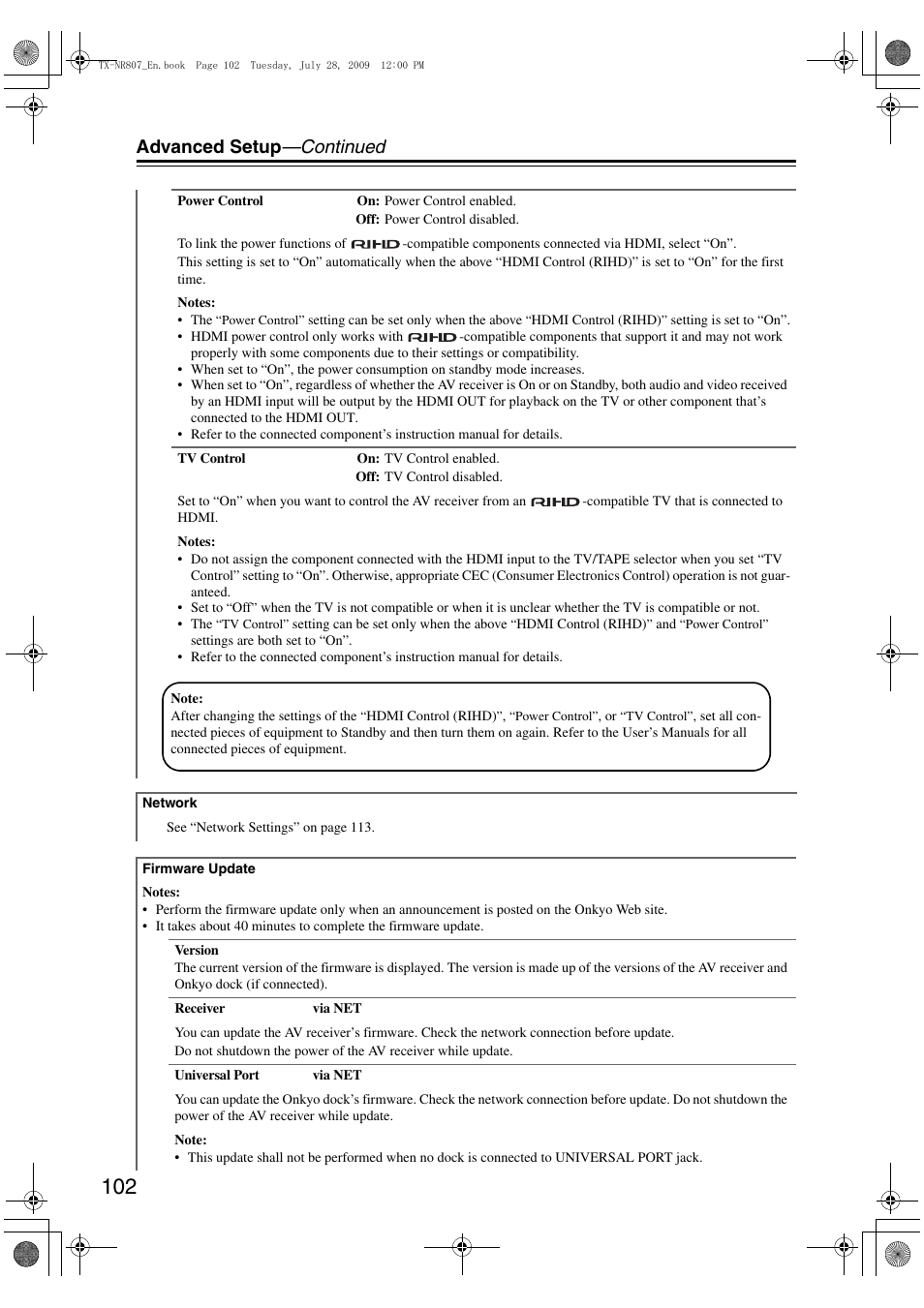 Advanced setup —continued | Onkyo HT-RC180 User Manual | Page 102 / 148