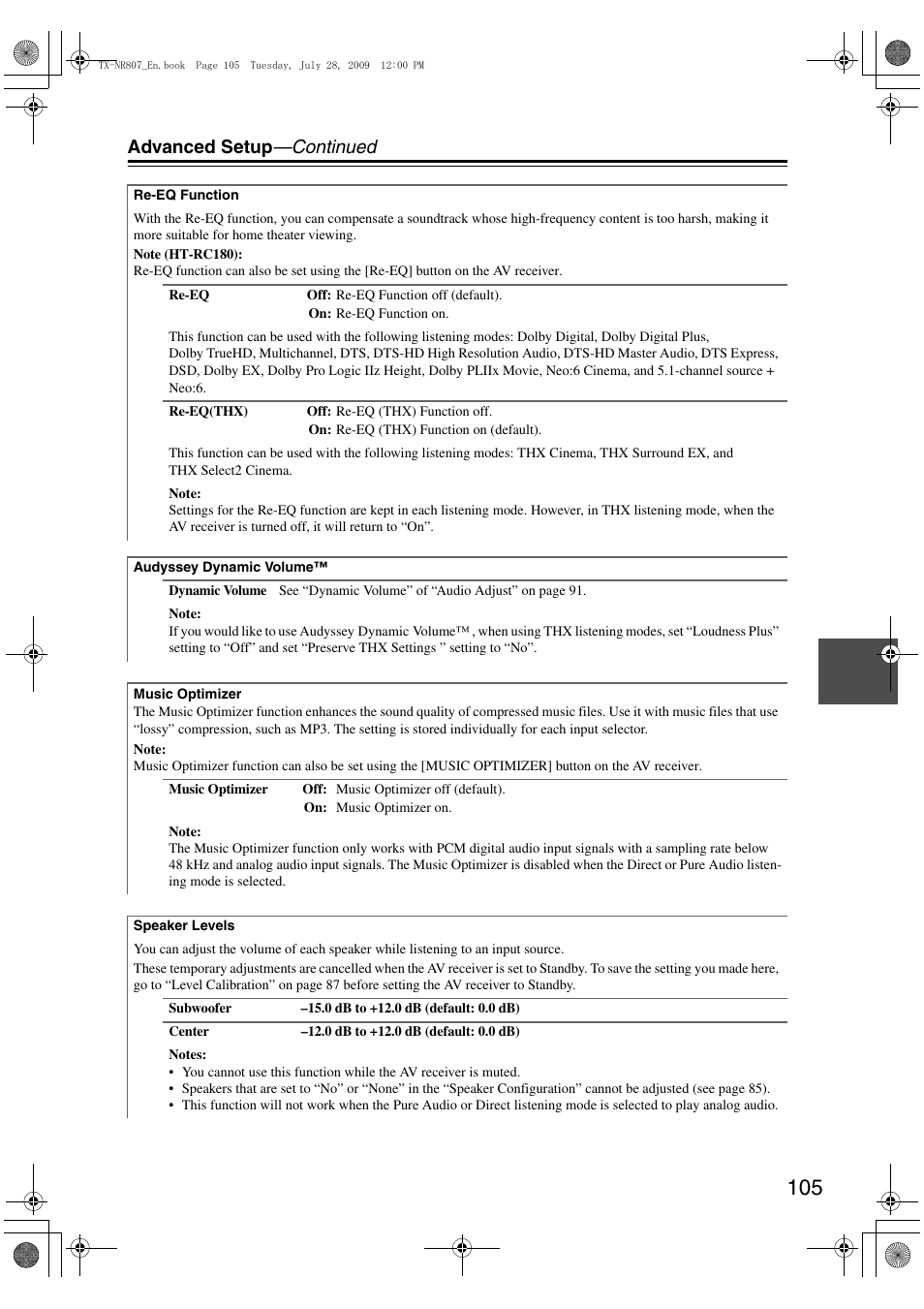 Advanced setup —continued | Onkyo HT-RC180 User Manual | Page 105 / 148