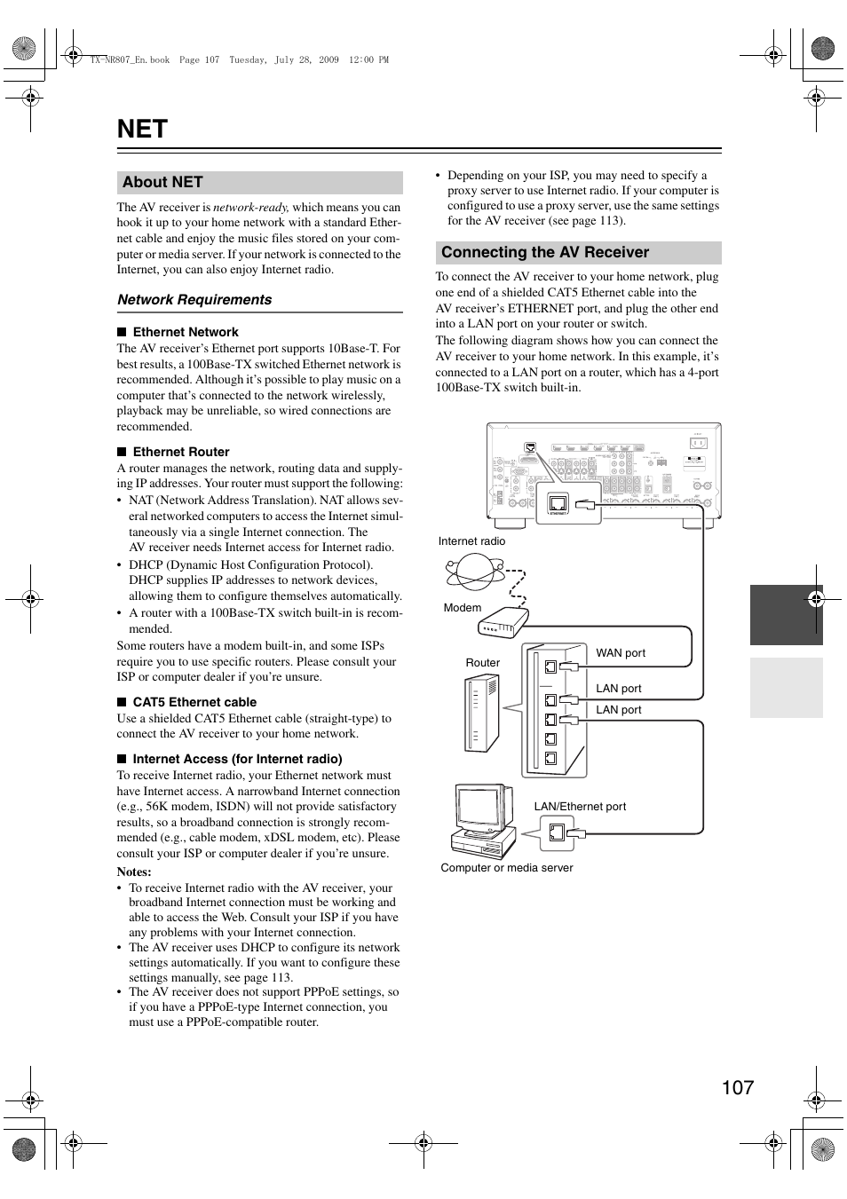 About net, Connecting the av receiver, About net connecting the av receiver | Onkyo HT-RC180 User Manual | Page 107 / 148