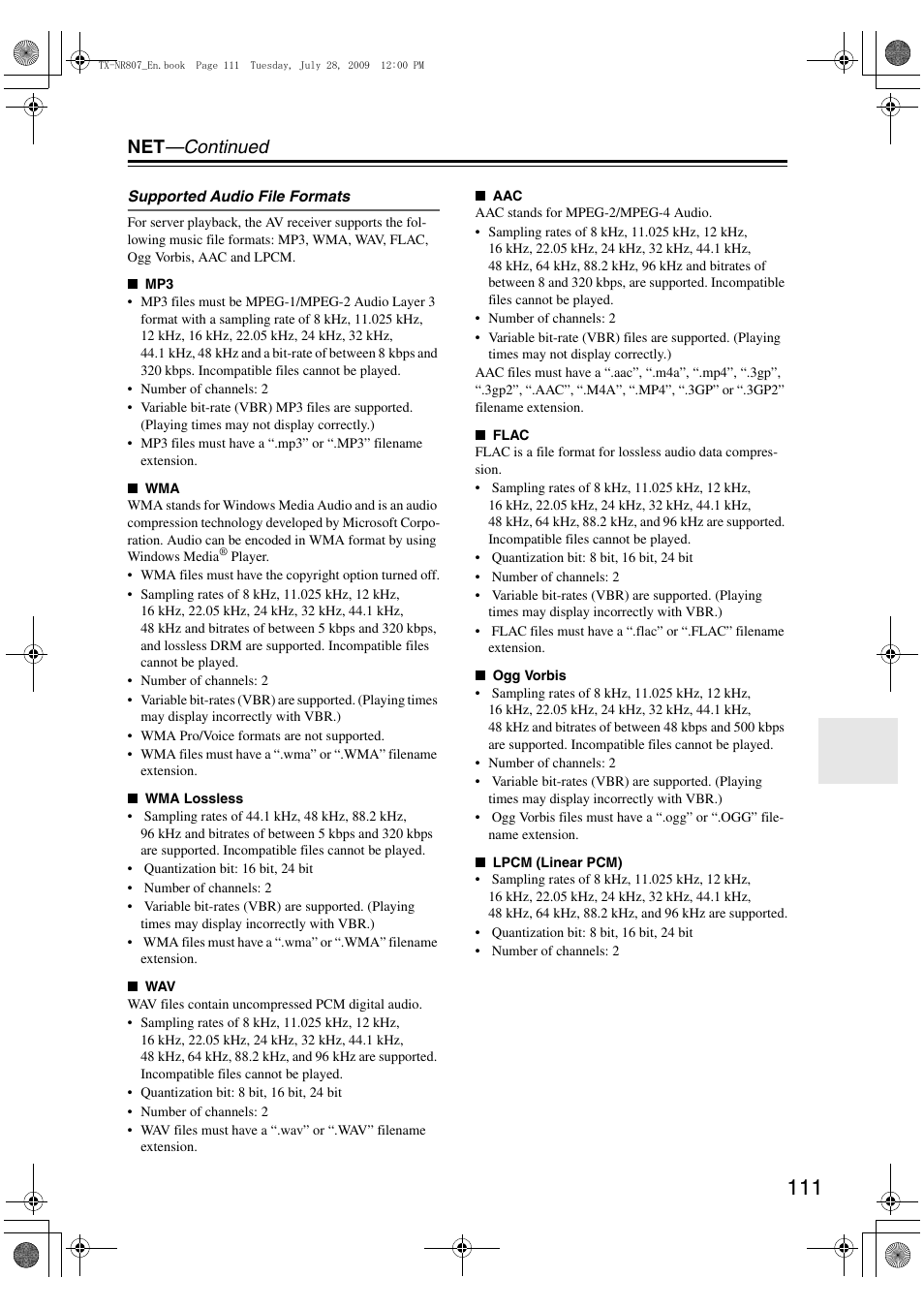 Net —continued | Onkyo HT-RC180 User Manual | Page 111 / 148