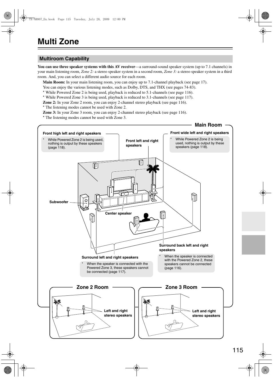 Multi zone, Multiroom capability | Onkyo HT-RC180 User Manual | Page 115 / 148