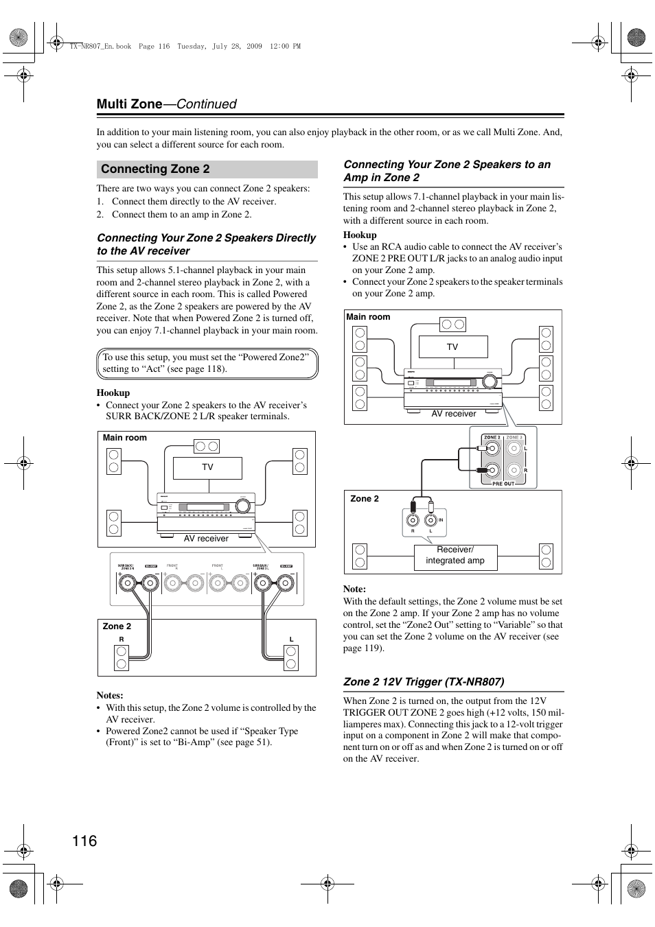 Connecting zone 2, Multi zone —continued | Onkyo HT-RC180 User Manual | Page 116 / 148