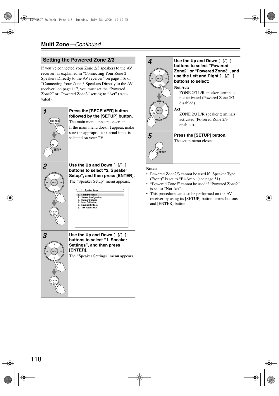 Setting the powered zone 2/3, Multi zone —continued | Onkyo HT-RC180 User Manual | Page 118 / 148