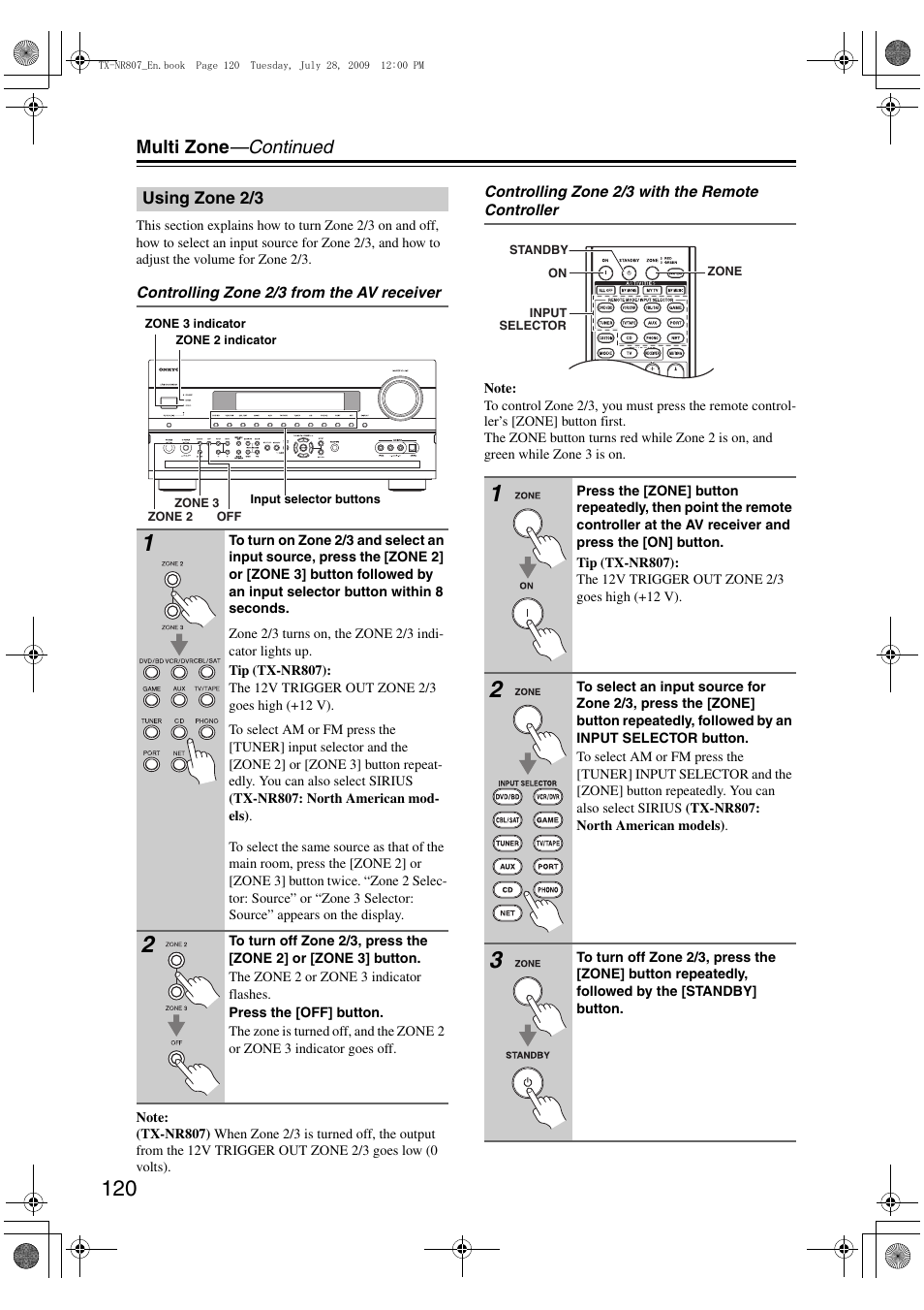 Using zone 2/3, R (120), S (120) | Multi zone —continued | Onkyo HT-RC180 User Manual | Page 120 / 148