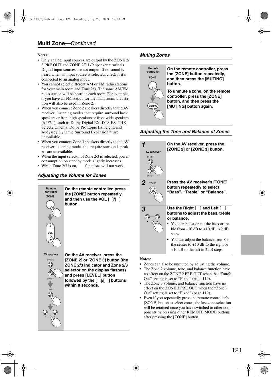 Tton (121), Multi zone —continued | Onkyo HT-RC180 User Manual | Page 121 / 148