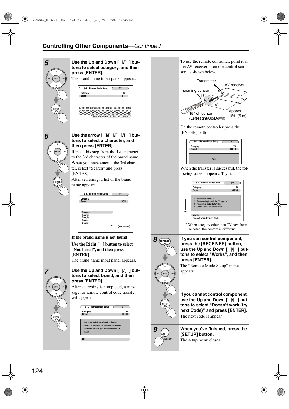 Controlling other components —continued | Onkyo HT-RC180 User Manual | Page 124 / 148