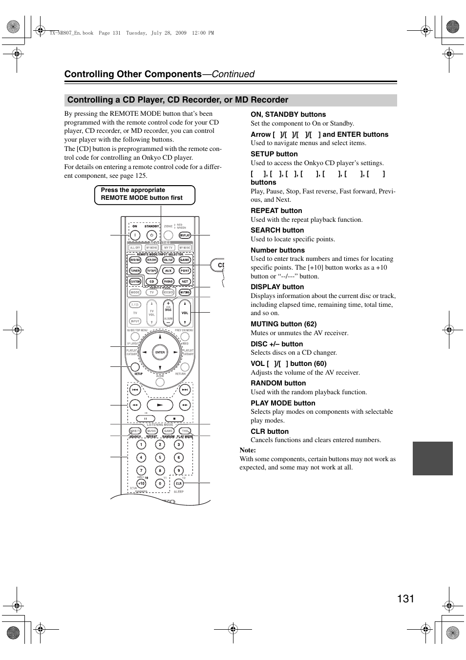 Controlling other components —continued | Onkyo HT-RC180 User Manual | Page 131 / 148