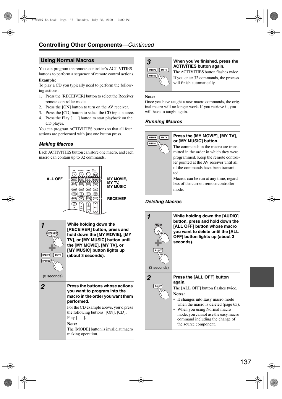 Using normal macros | Onkyo HT-RC180 User Manual | Page 137 / 148