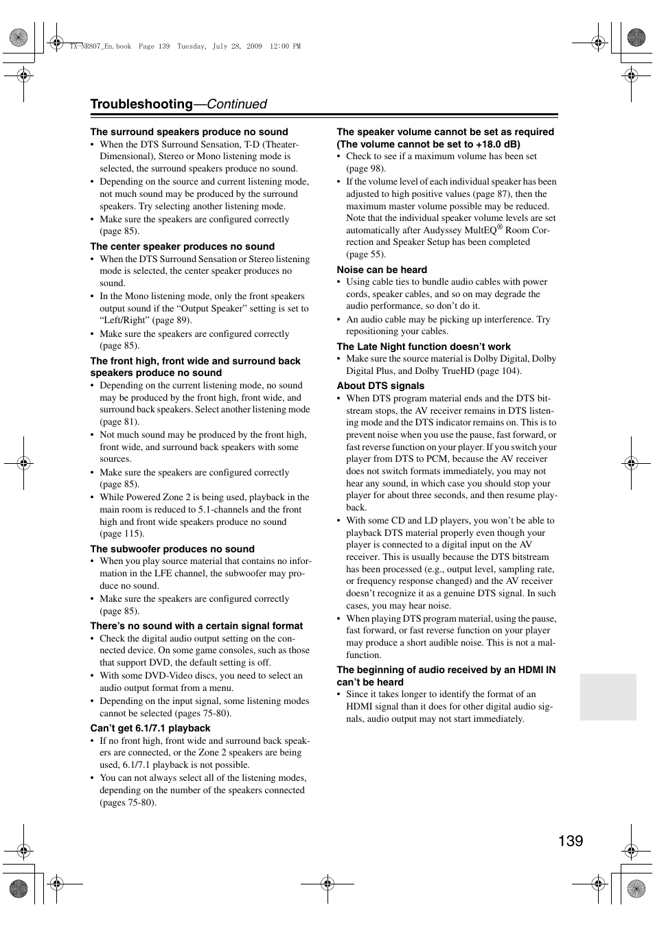 Troubleshooting —continued | Onkyo HT-RC180 User Manual | Page 139 / 148