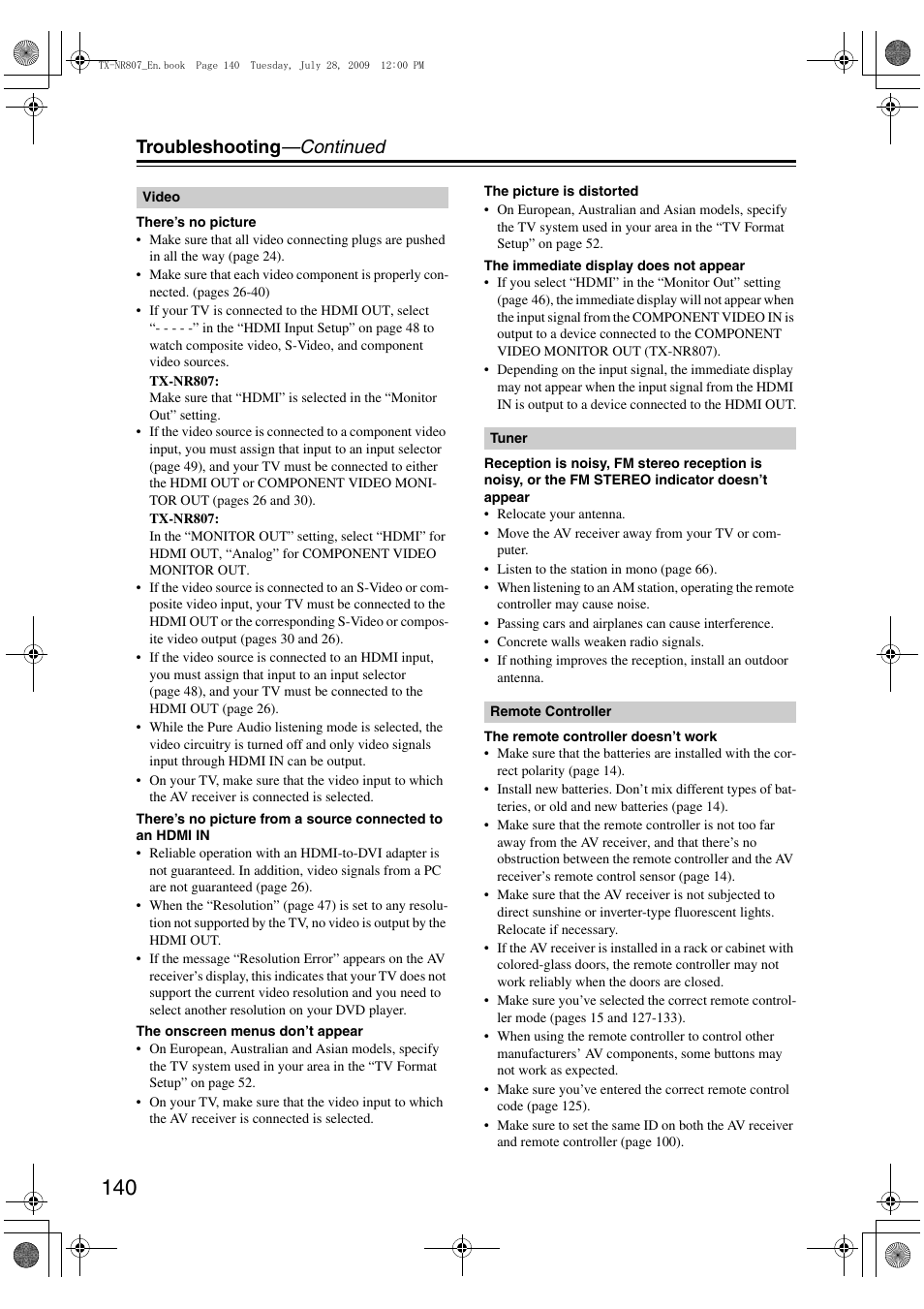 Troubleshooting —continued | Onkyo HT-RC180 User Manual | Page 140 / 148