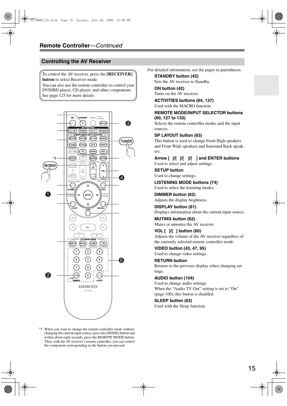 Controlling the av receiver | Onkyo HT-RC180 User Manual | Page 15 / 148