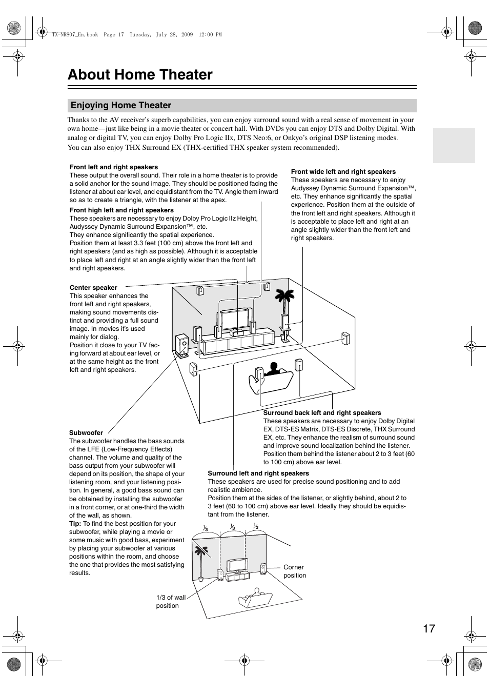 About home theater, Enjoying home theater | Onkyo HT-RC180 User Manual | Page 17 / 148