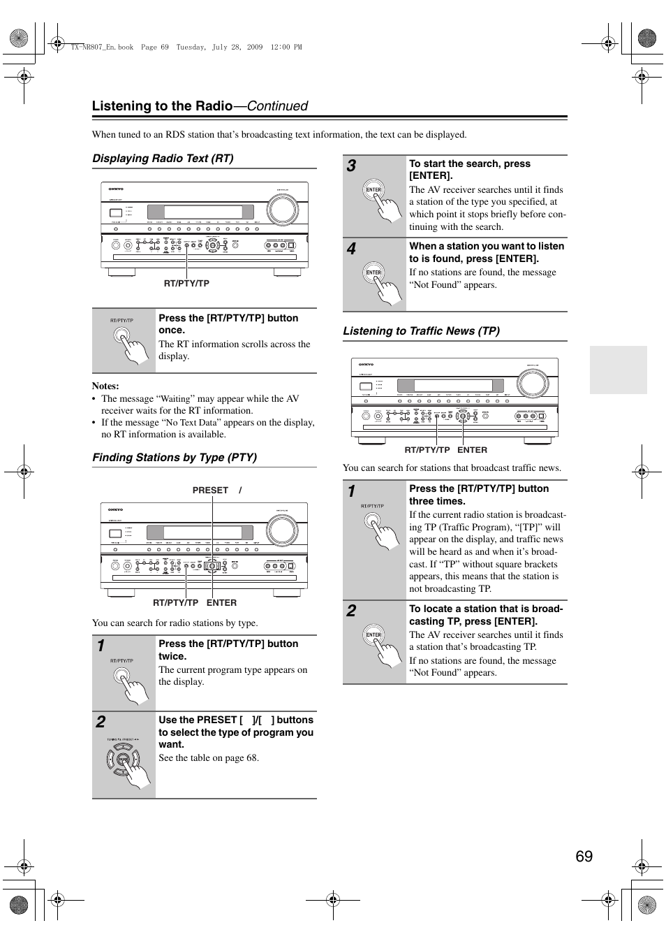 Listening to the radio —continued | Onkyo HT-RC180 User Manual | Page 69 / 148