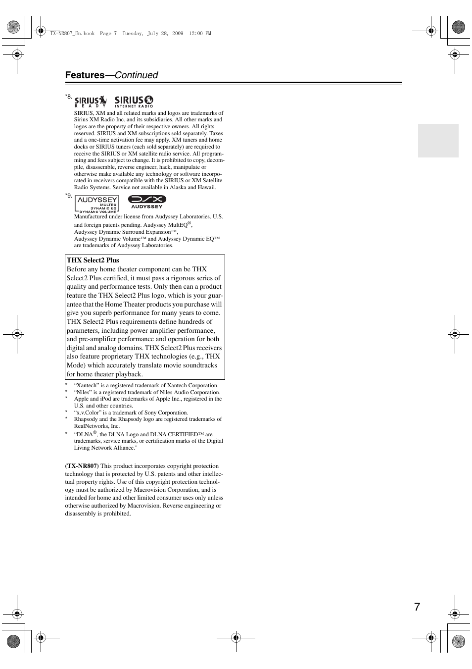 Features —continued | Onkyo HT-RC180 User Manual | Page 7 / 148