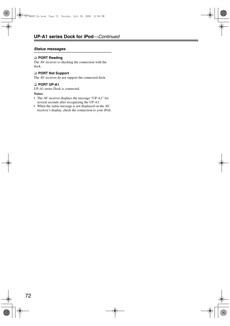 Up-a1 series dock for ipod —continued | Onkyo HT-RC180 User Manual | Page 72 / 148