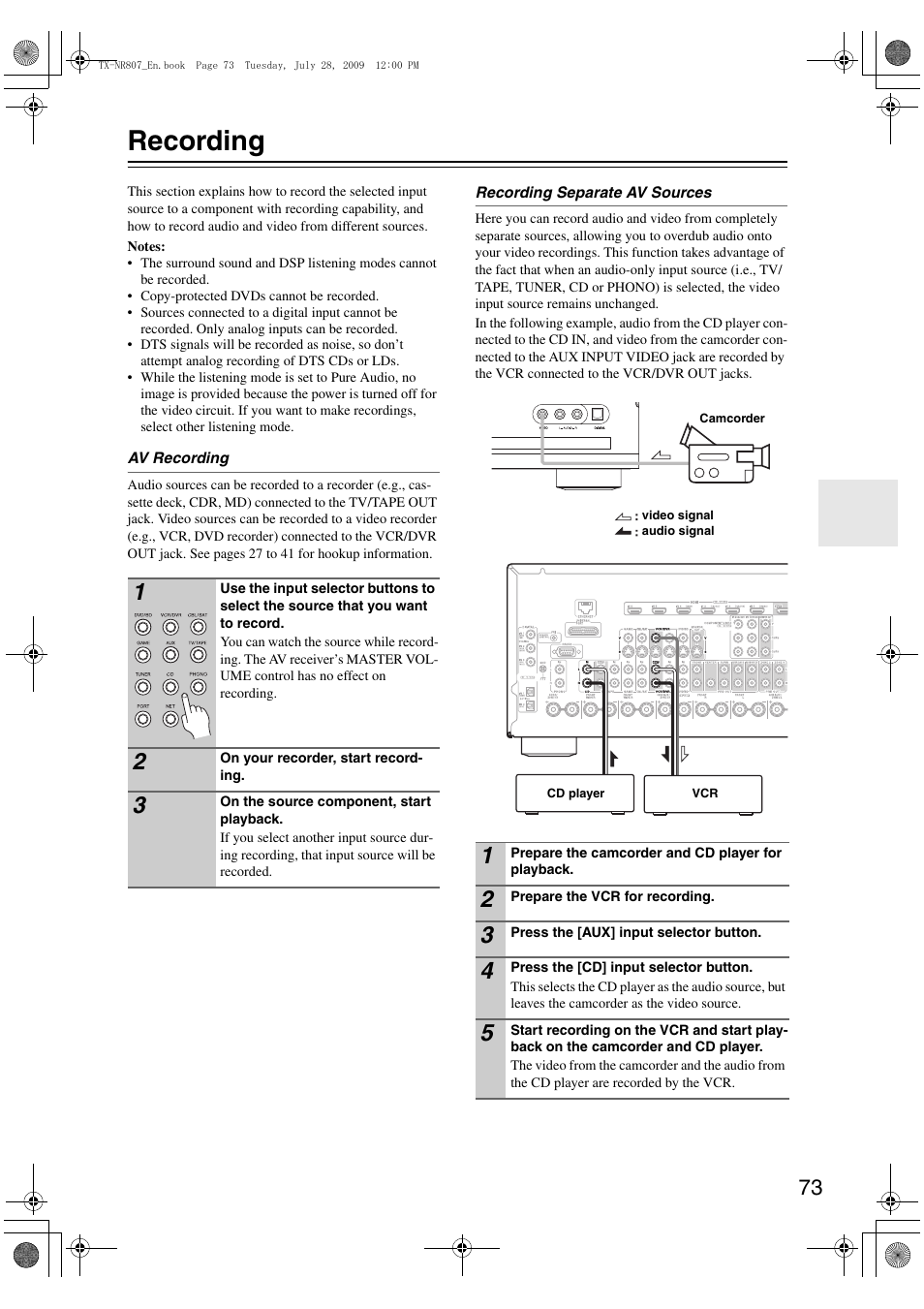 Recording | Onkyo HT-RC180 User Manual | Page 73 / 148