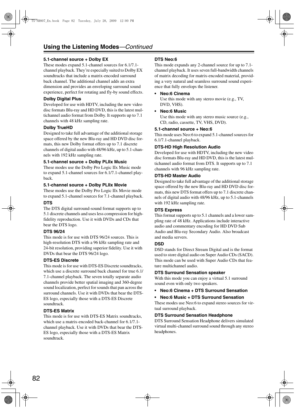 Using the listening modes —continued | Onkyo HT-RC180 User Manual | Page 82 / 148