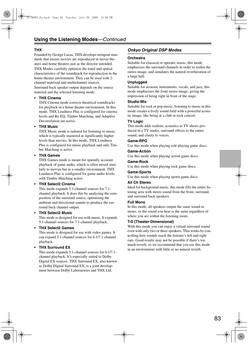 Using the listening modes —continued | Onkyo HT-RC180 User Manual | Page 83 / 148