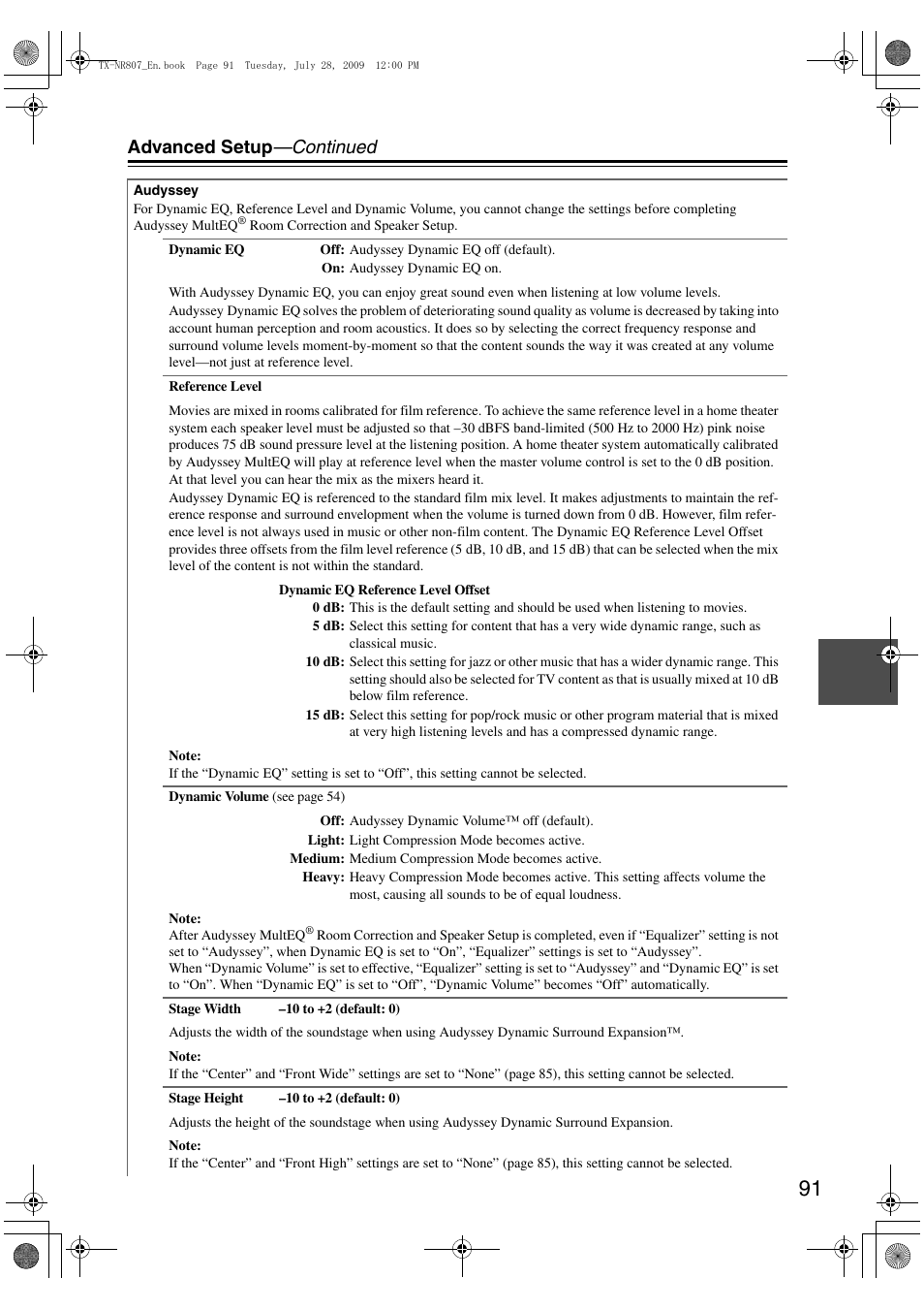 Tor (91), Advanced setup —continued | Onkyo HT-RC180 User Manual | Page 91 / 148