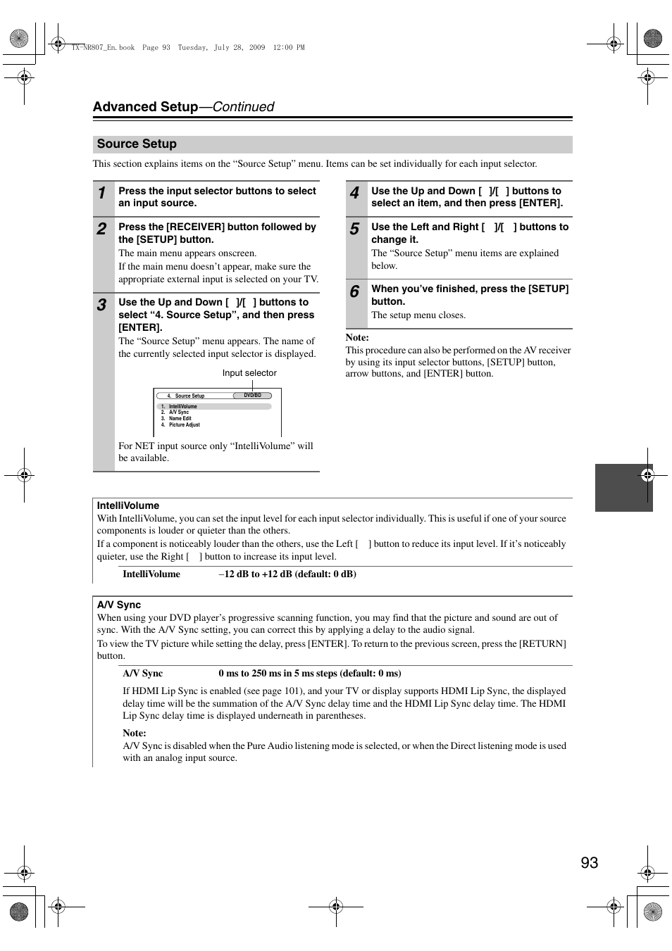 Source setup, Advanced setup —continued | Onkyo HT-RC180 User Manual | Page 93 / 148