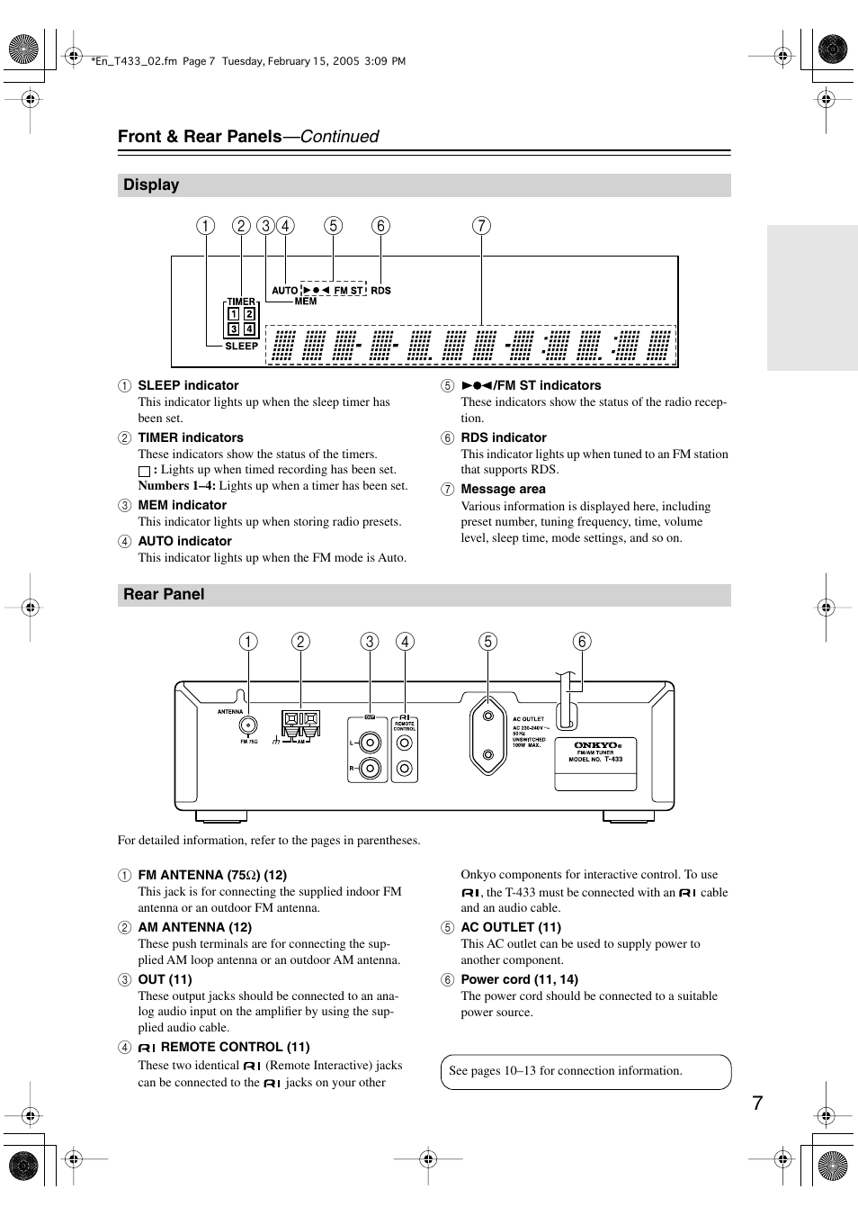 Onkyo T-433 User Manual | Page 7 / 32