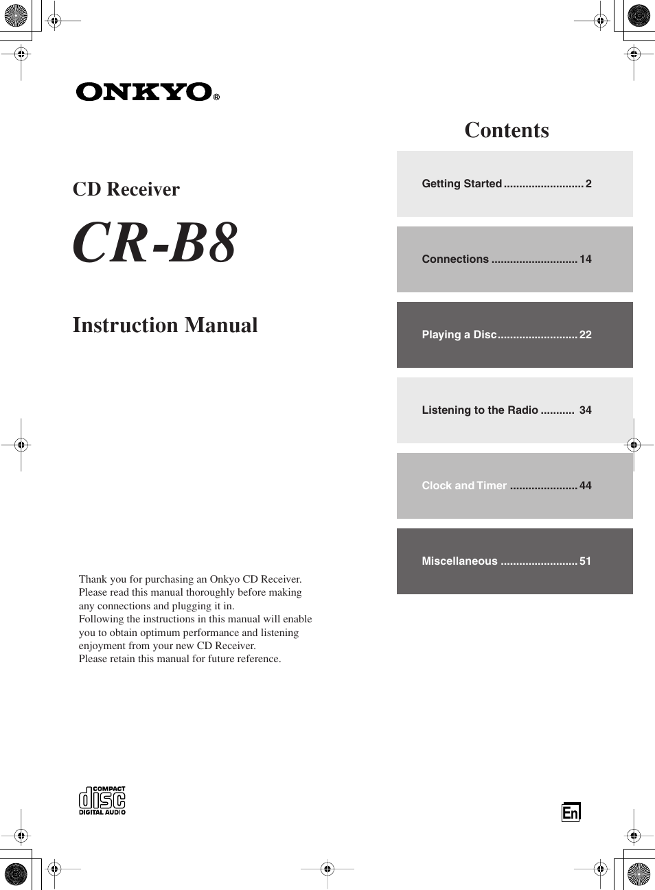 Onkyo CR-B8 User Manual | 56 pages