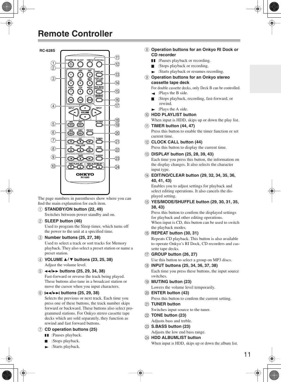 Remote controller | Onkyo CR-B8 User Manual | Page 11 / 56