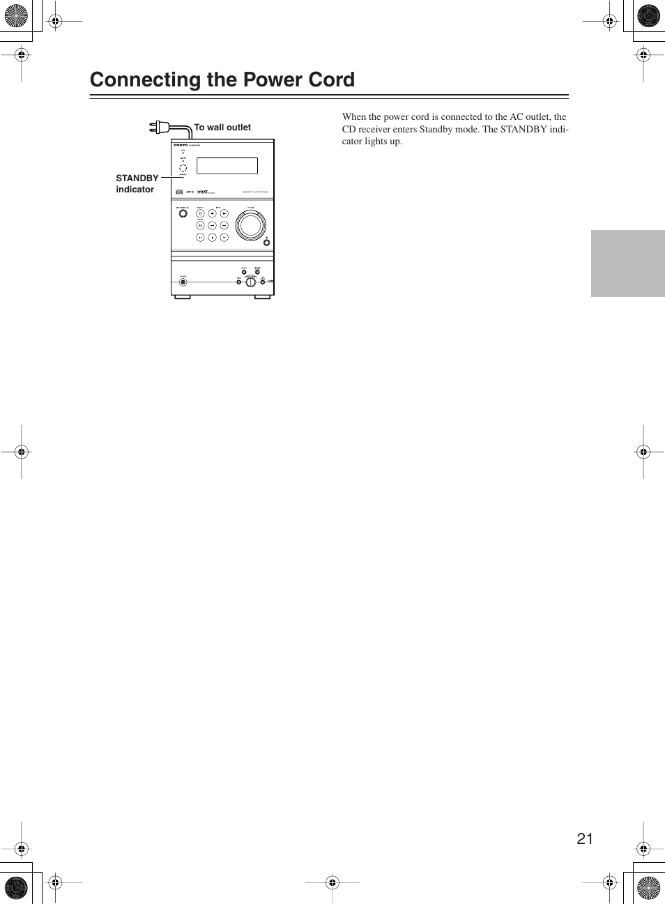 Connecting the power cord | Onkyo CR-B8 User Manual | Page 21 / 56