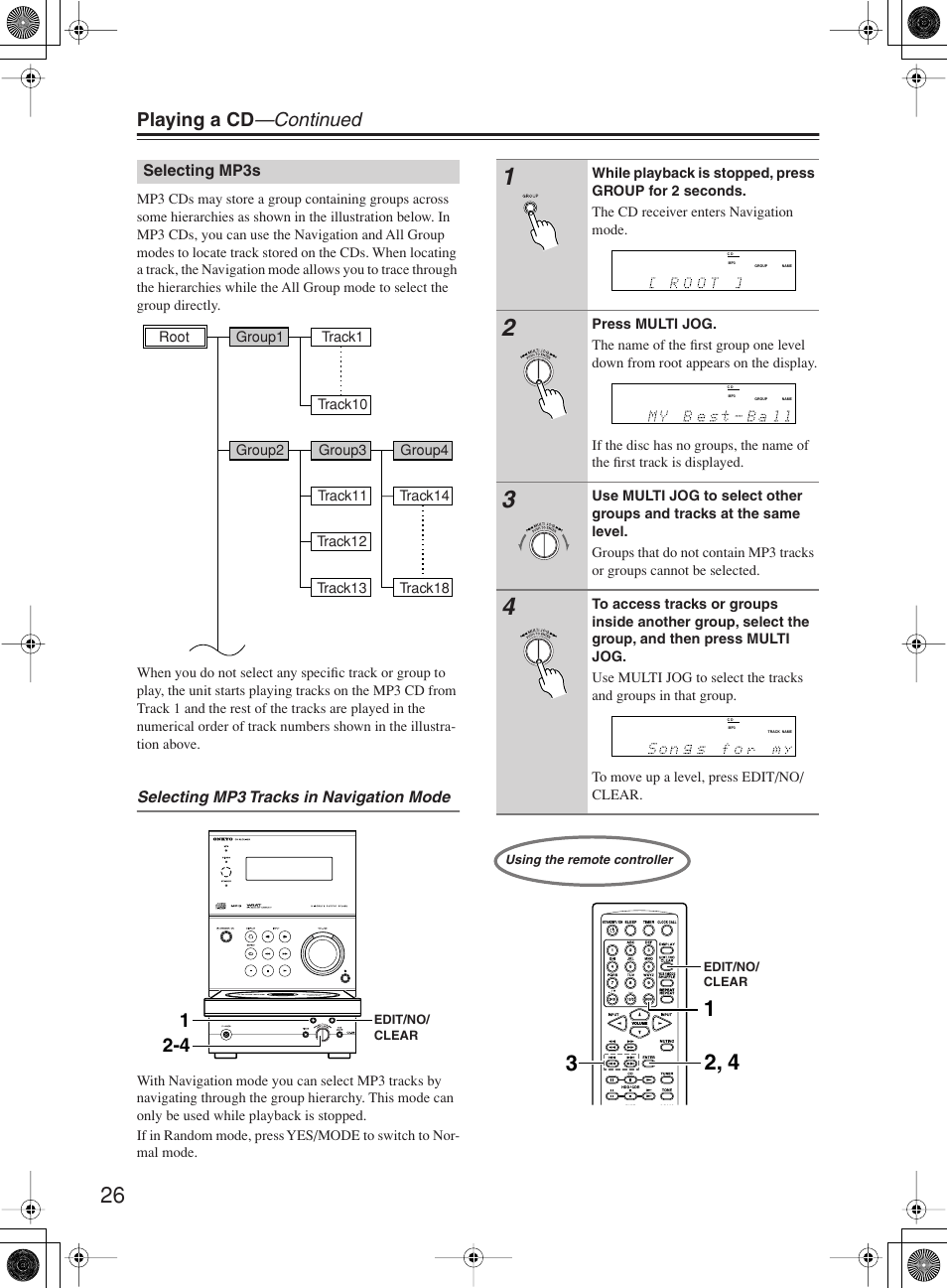 Playing a cd —continued | Onkyo CR-B8 User Manual | Page 26 / 56