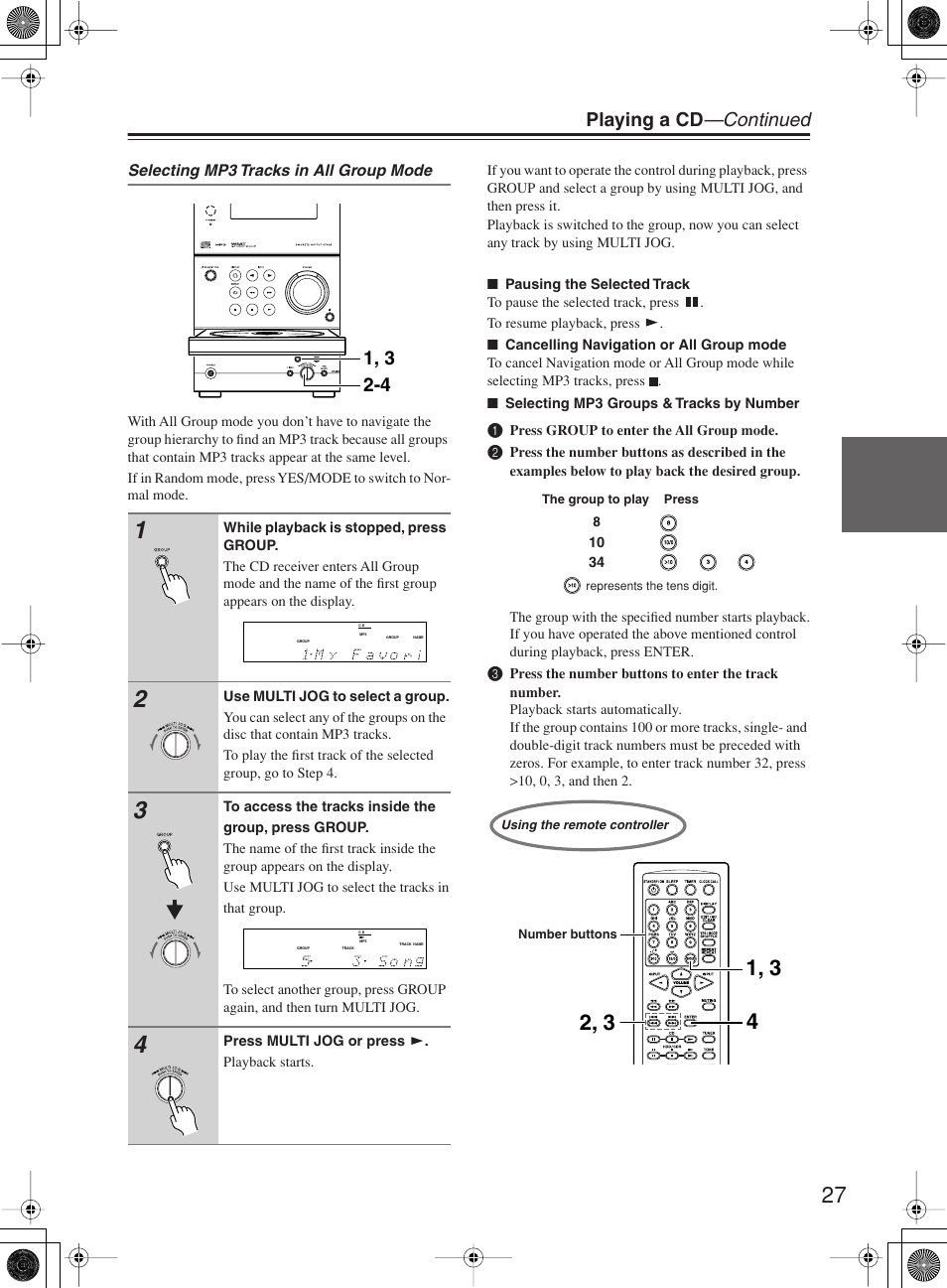 Playing a cd —continued | Onkyo CR-B8 User Manual | Page 27 / 56