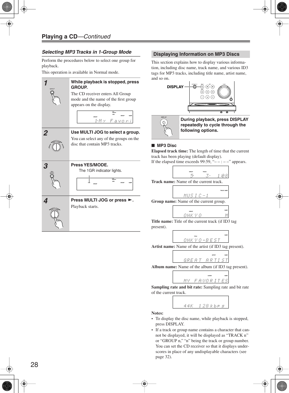 Playing a cd —continued | Onkyo CR-B8 User Manual | Page 28 / 56