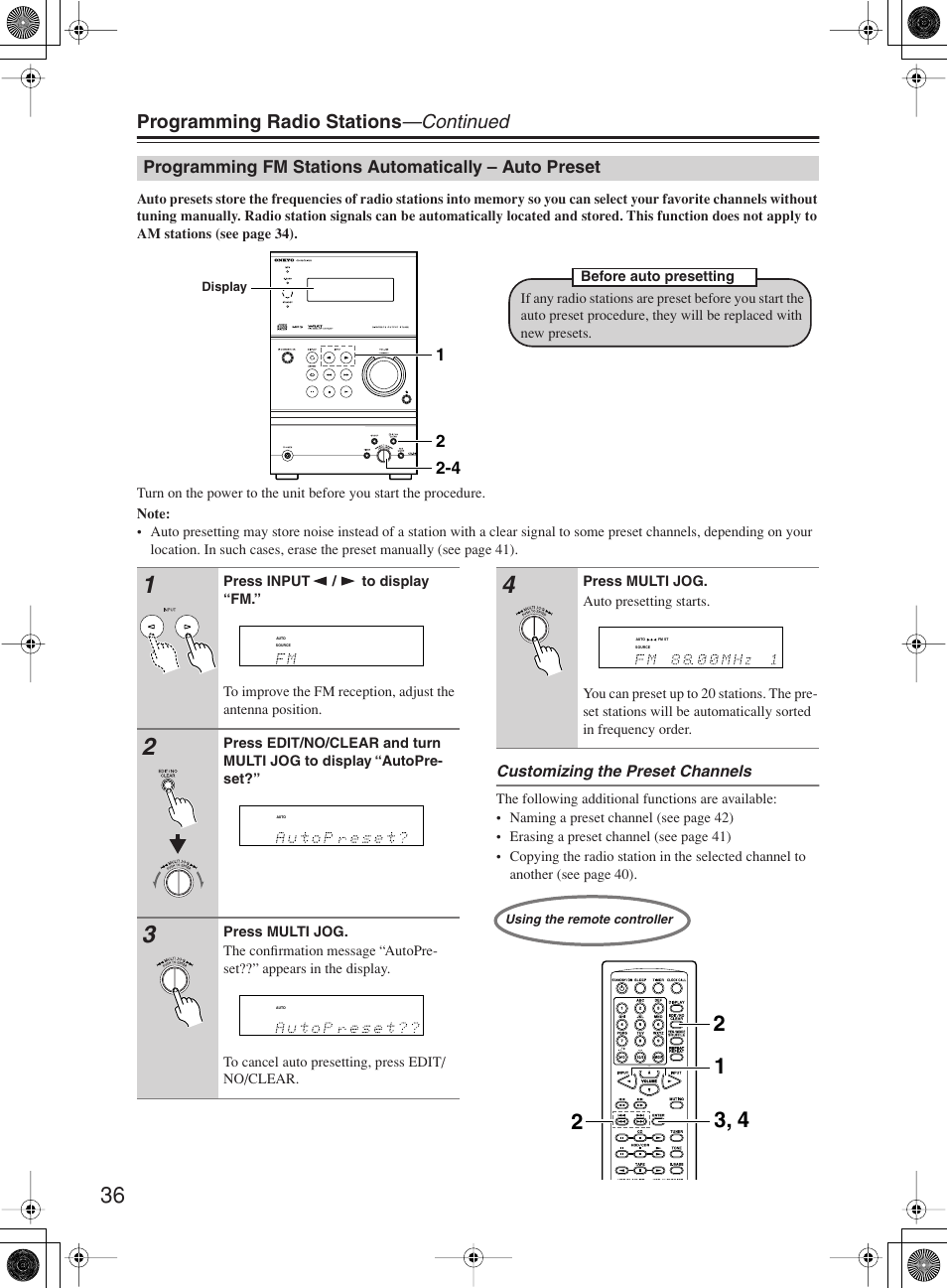 Programming radio stations —continued | Onkyo CR-B8 User Manual | Page 36 / 56