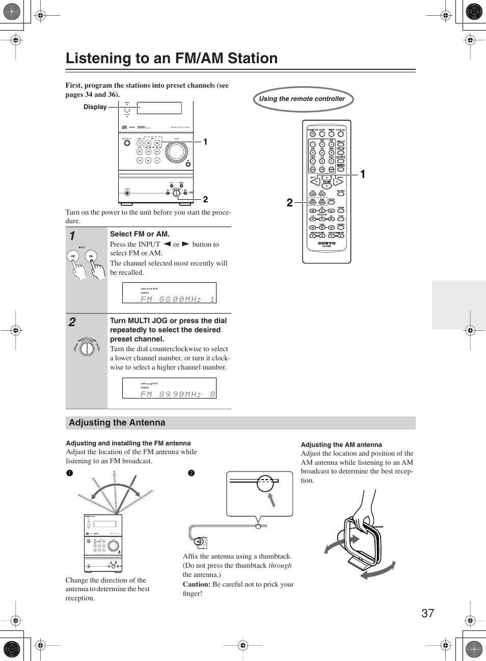 Listening to an fm/am station | Onkyo CR-B8 User Manual | Page 37 / 56