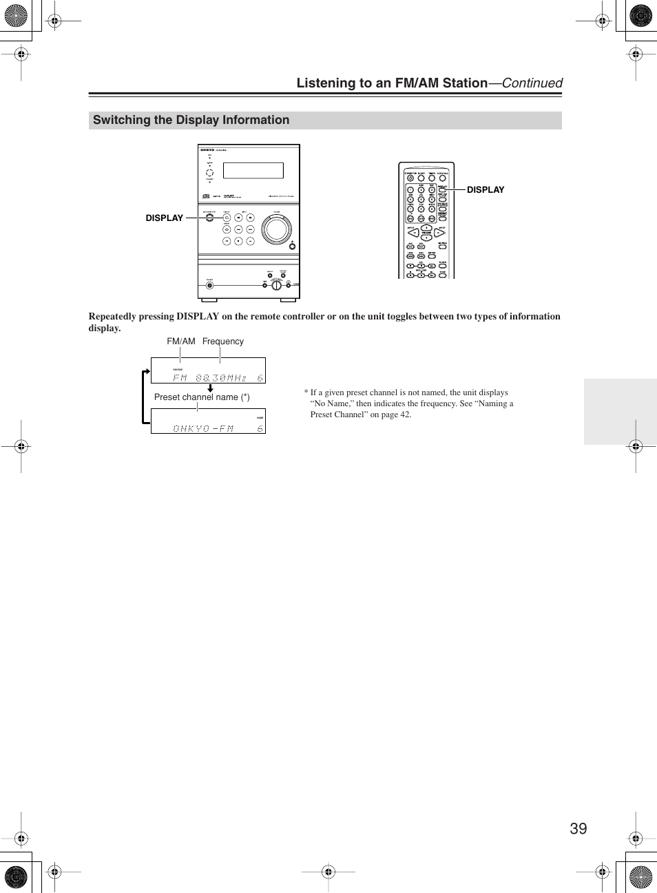 Listening to an fm/am station —continued | Onkyo CR-B8 User Manual | Page 39 / 56