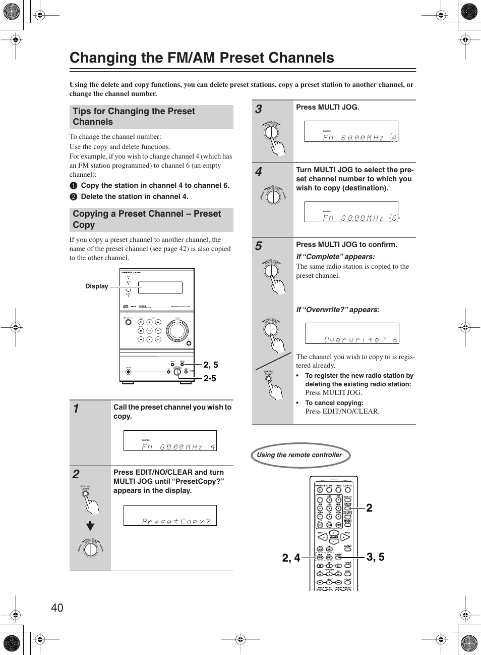 Changing the fm/am preset channels | Onkyo CR-B8 User Manual | Page 40 / 56