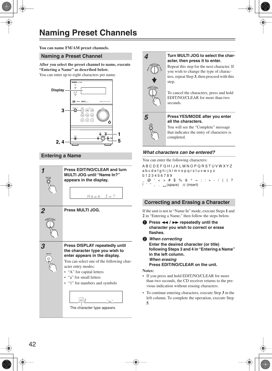 Naming preset channels | Onkyo CR-B8 User Manual | Page 42 / 56