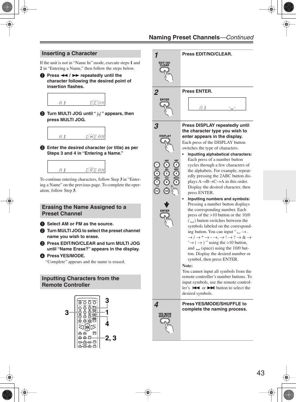 Naming preset channels —continued | Onkyo CR-B8 User Manual | Page 43 / 56