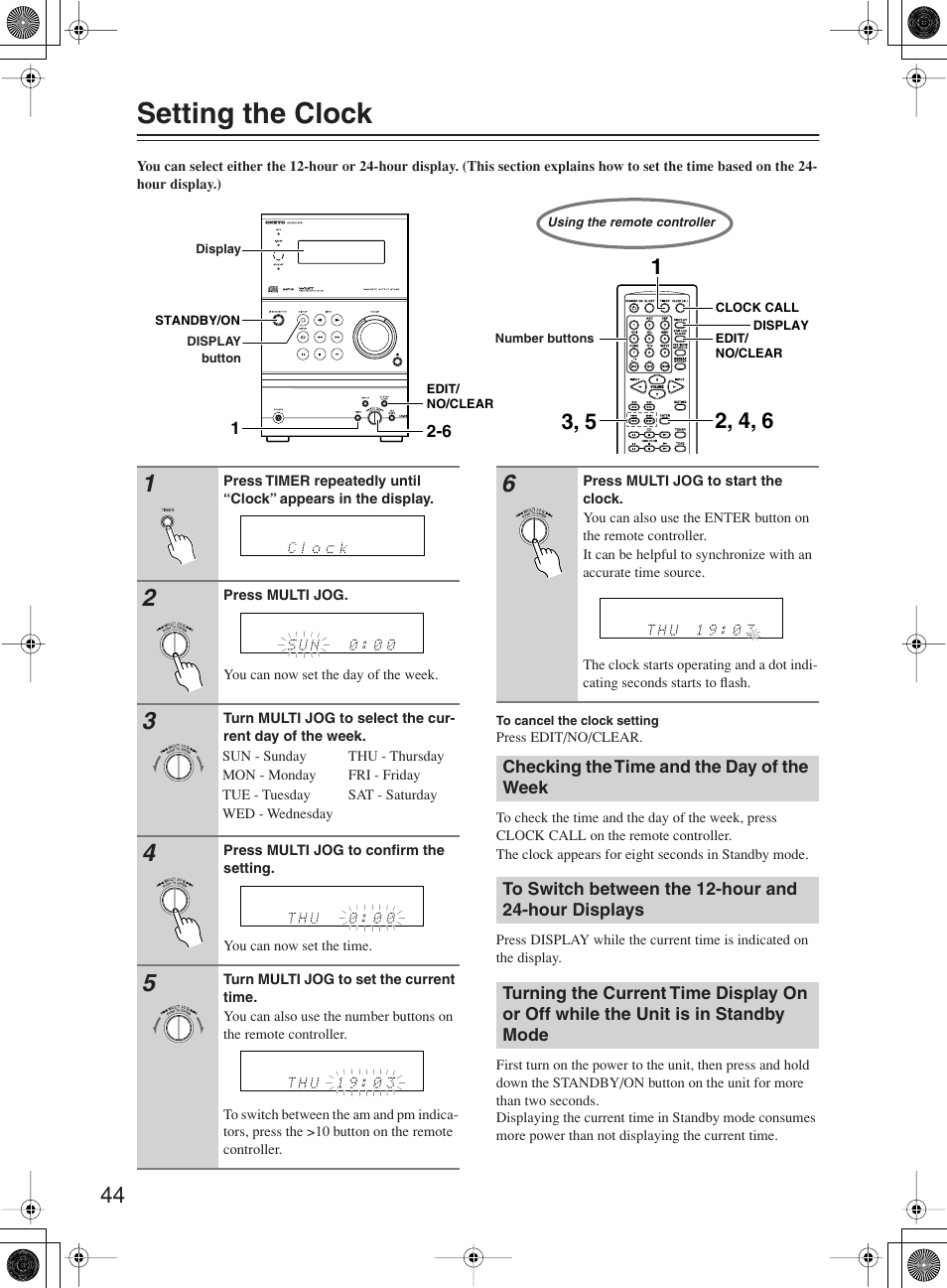 Setting the clock | Onkyo CR-B8 User Manual | Page 44 / 56