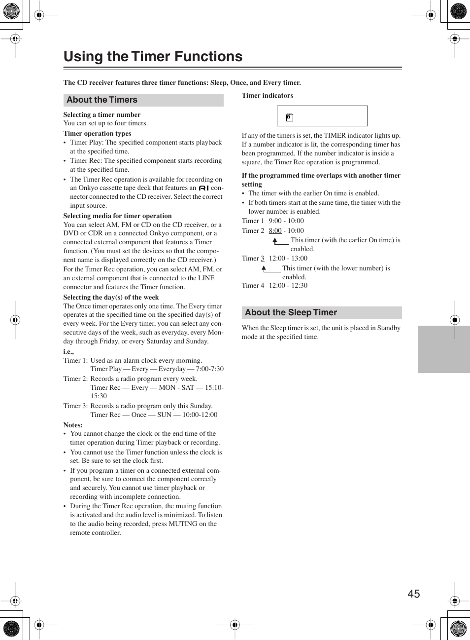 Using the timer functions | Onkyo CR-B8 User Manual | Page 45 / 56