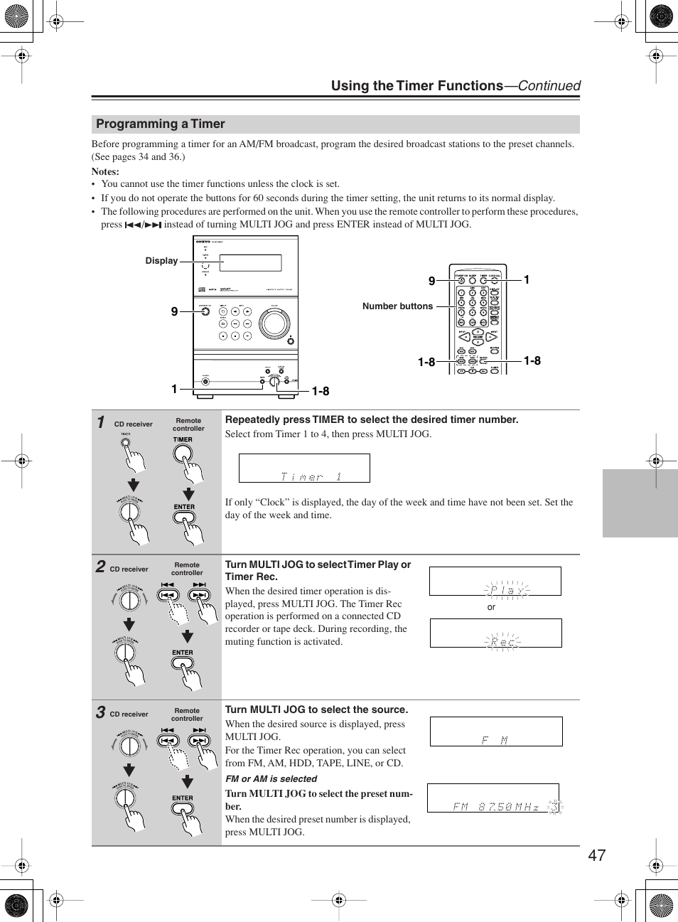 Using the timer functions —continued | Onkyo CR-B8 User Manual | Page 47 / 56