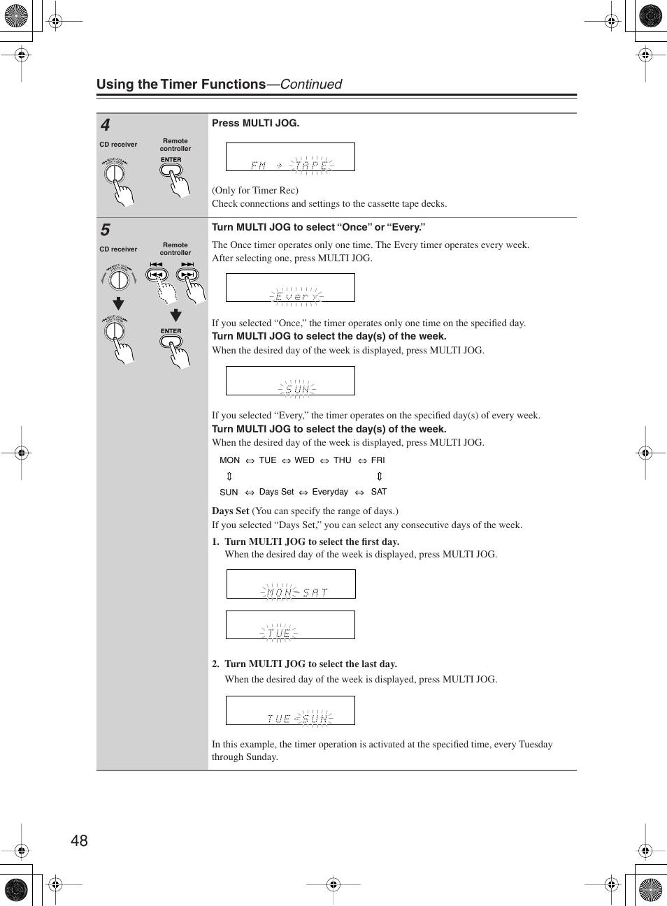 Using the timer functions —continued | Onkyo CR-B8 User Manual | Page 48 / 56